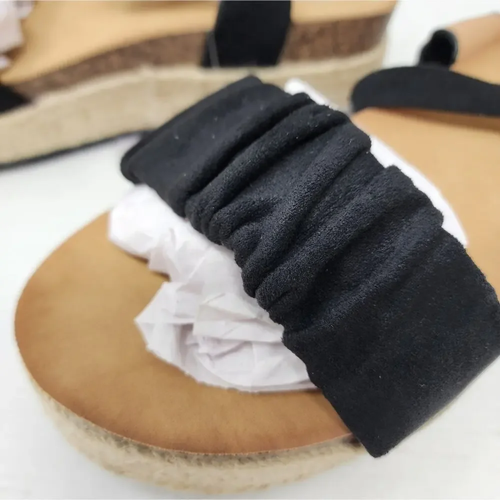 Black Wedge Espadrilles Sandals Platform Buckle Summer‎ Shoes Women's Size 5 NWT
